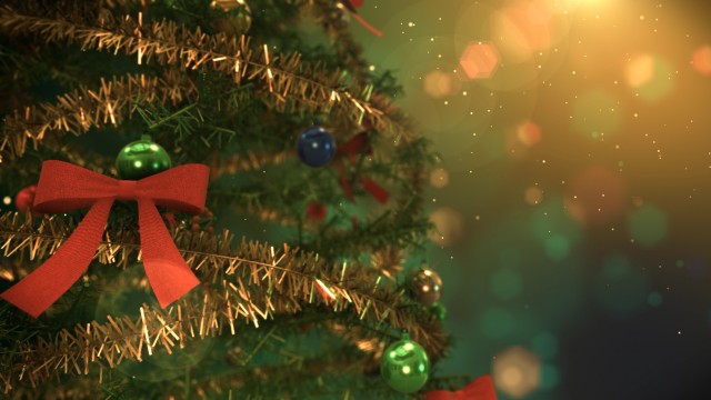 Christmas tree close up animation with beautiful ornaments