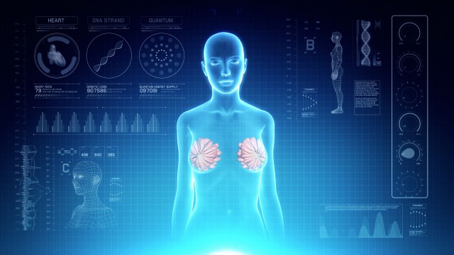 Female Mammary Gland Anatomy on Virtual Futuristic Blue Touch Interface