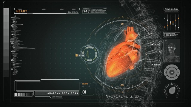 Heart Anatomy on Medical Futuristic Wireframe Orange Interface